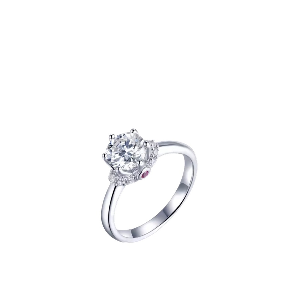 Crown Set Round Diamond&Ruby Ring
